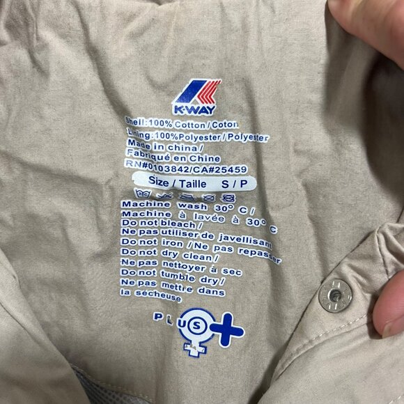 30% off! K way jacket women's S tan cream beige long hooded zip front lightweigh - Picture 4 of 11